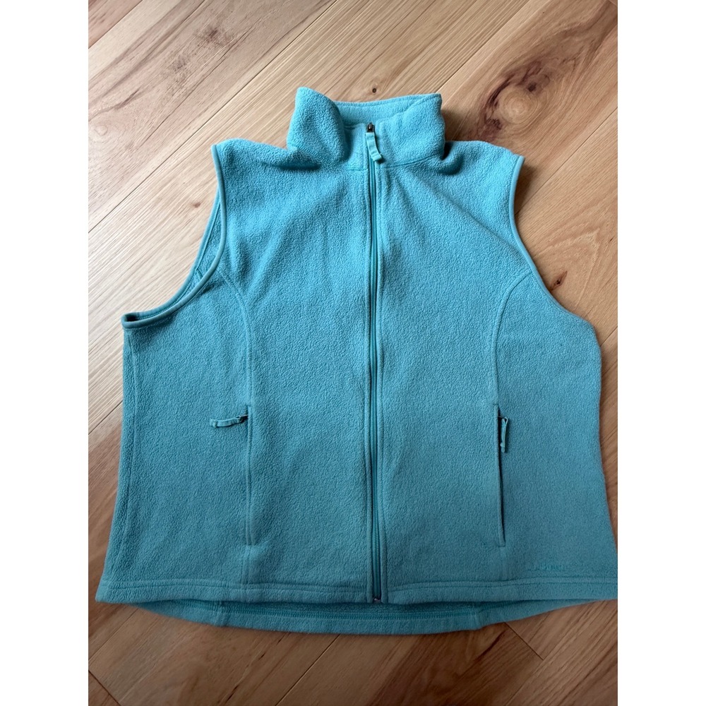 LL Bean Fleece Vest Womens XL Light Blue Vintage Polartec Full Zip Mock Neck